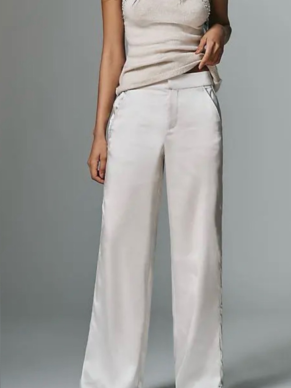 Sanctuary Silver Color Wide-Leg Satin Pants